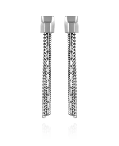 Vince Camuto Silver-Tone Mixed Chain Linear Tassel Dangle Drop Earrings