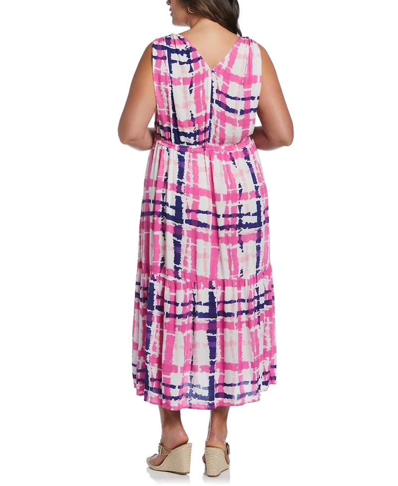 Ella Rafaella Plus Plaid Print V-Neck Midi Dress