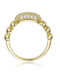 Sterling Silver 14k Yellow Gold Plated with Cubic Zirconia Pave Scalloped Ring