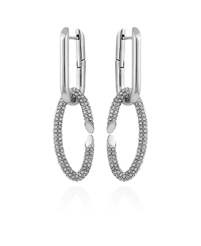 Vince Camuto Silver-Tone Glass Stone Double Link Oval Hoop Drop Earrings