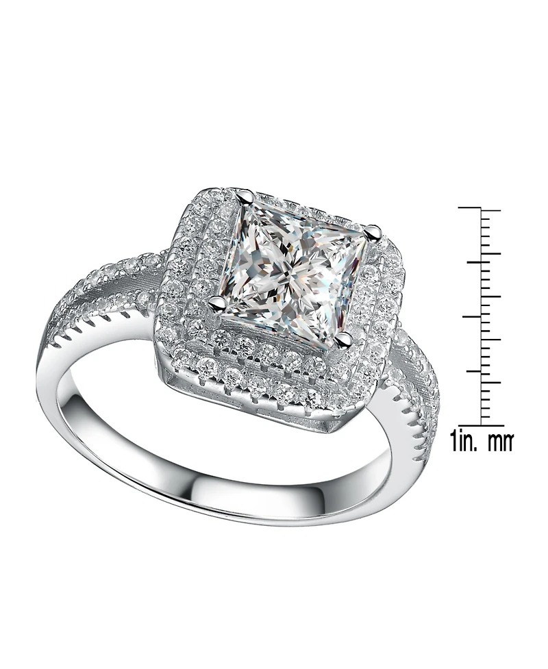 Sterling Silver White Gold Plated Cubic Zirconia Square Statement Ring