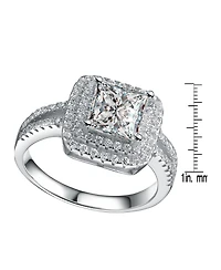 Sterling Silver White Gold Plated Cubic Zirconia Square Statement Ring