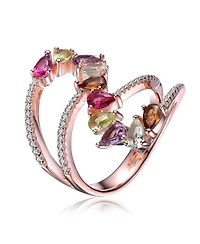 Sterling Silver 18K Rose Gold Plated Multi Colored Swirl Setting Ring