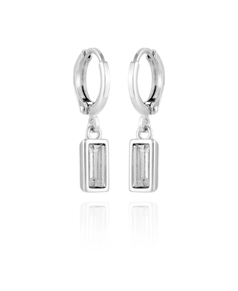 Vince Camuto Silver-Tone Rectangular Glass Stone Dangle Huggie Hoop Earrings