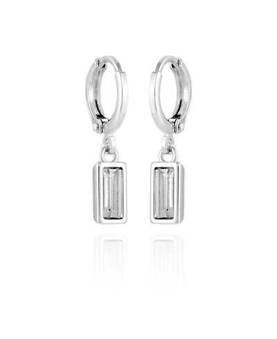 Vince Camuto Silver-Tone Rectangular Glass Stone Dangle Huggie Hoop Earrings