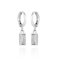 Vince Camuto Silver-Tone Rectangular Glass Stone Dangle Huggie Hoop Earrings