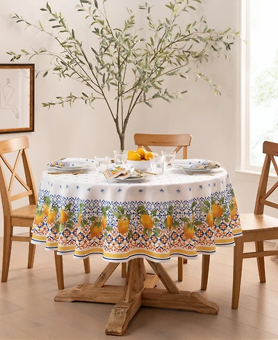 Capri Lemon Double Border Round Tablecloth 70" Round