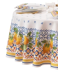 Capri Lemon Double Border Round Tablecloth 70" Round