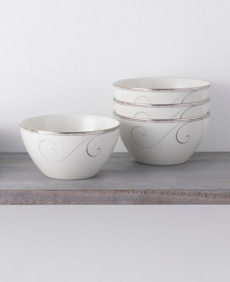 Noritake Platinum Wave Set of 4 Rice Bowls, Service For 4