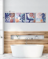 American Art Decor Coastal Ocean Whale Turtle Octopus Seahorse Nautical 4 Piece Beach Themed Canvas Art Set, 20" x 20"
