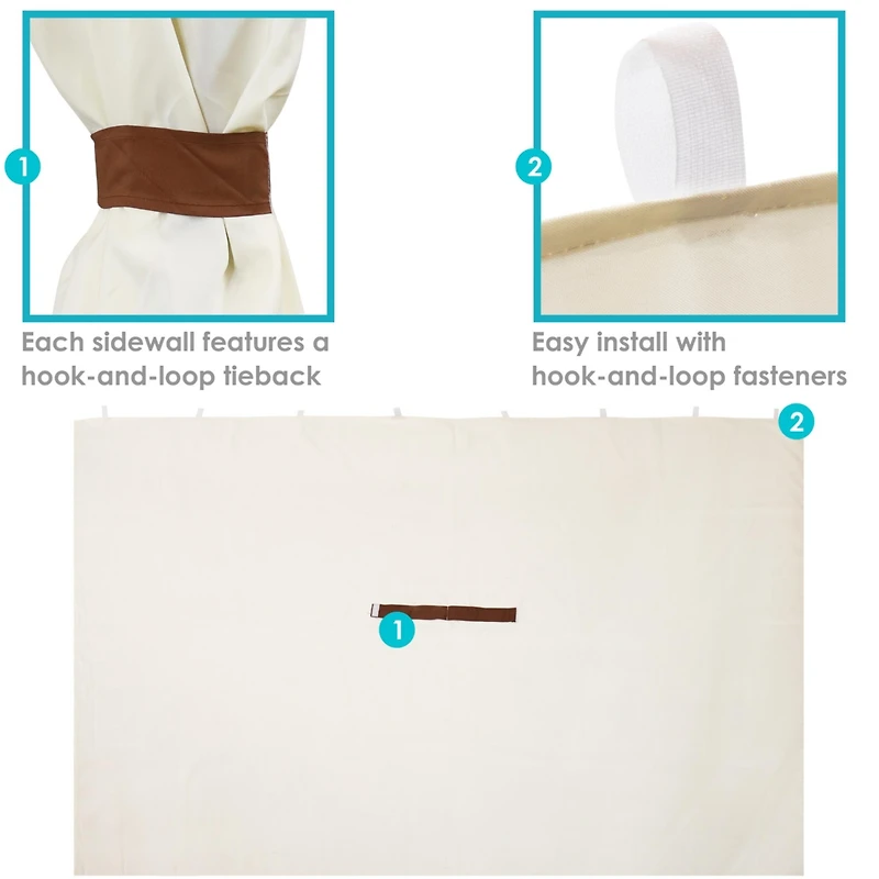 Gazebo 4-Piece Sidewall Set - Outdoor 80 Inches Tall x 103 Inches Wide Polyester Fabric Gazebo Curtains Only - Provides Shade and Privacy