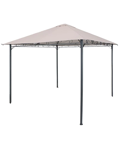 10 x 10 Foot Open Gazebo - Weather-Resistant Polyester Top and Black Steel Frame - Gray