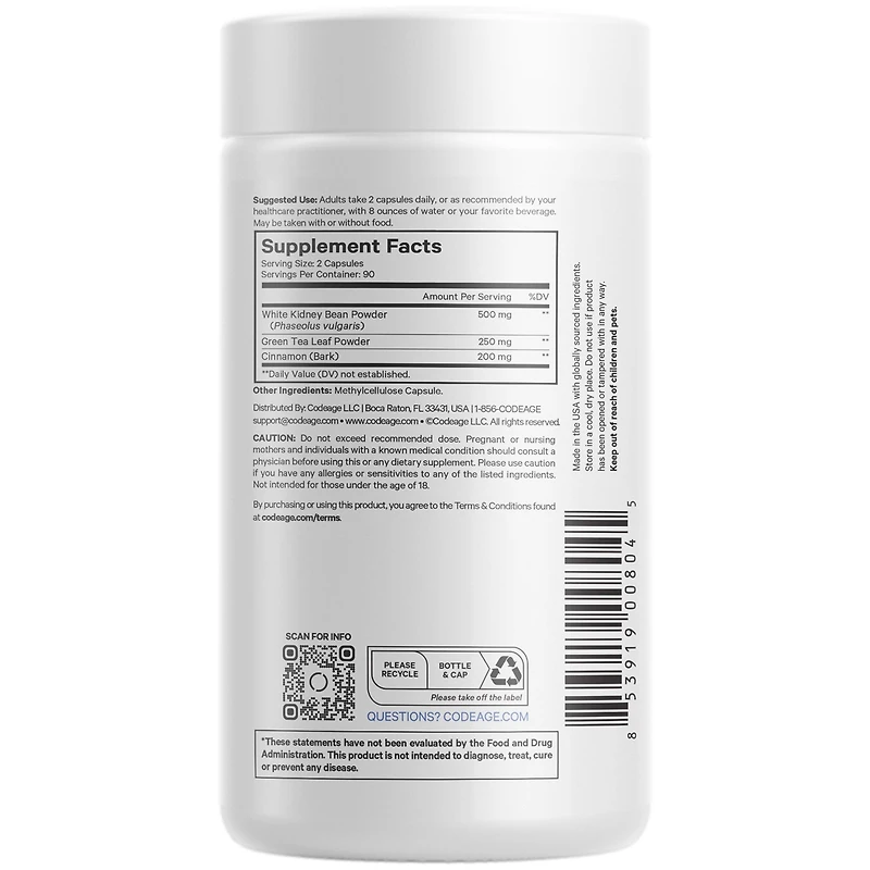 Codeage Keto Carb, White Kidney Bean, Green Tea & Cinnamon Bark Supplement, Triple Action Keto Cheat Pills, Ketogenic, Low Carb Diet Sugar, 3 Months S