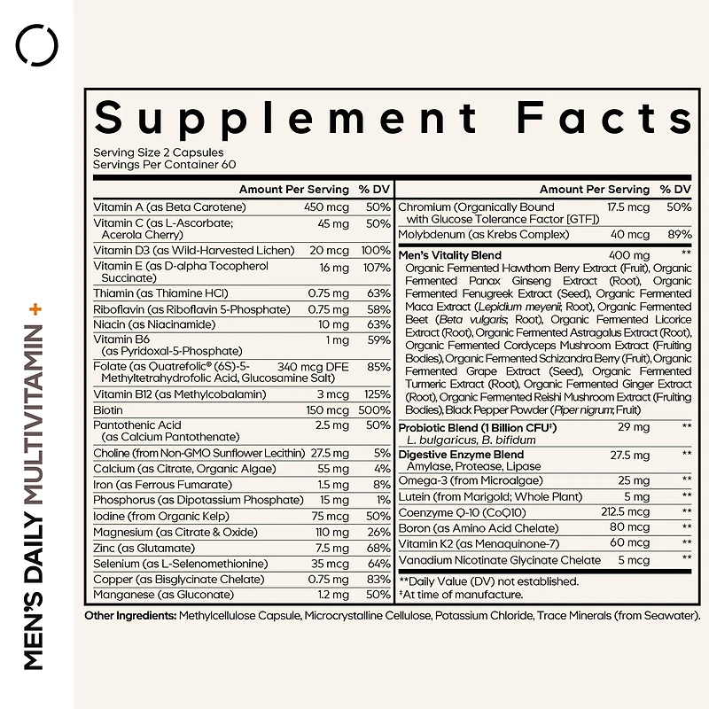 Codeage Men s Daily Multivitamin Supplement, 25+ Vitamins & Minerals For Adults, Organic Whole Foods Vitamins For Men, Vitamin A, B Vitamins, Vitamin