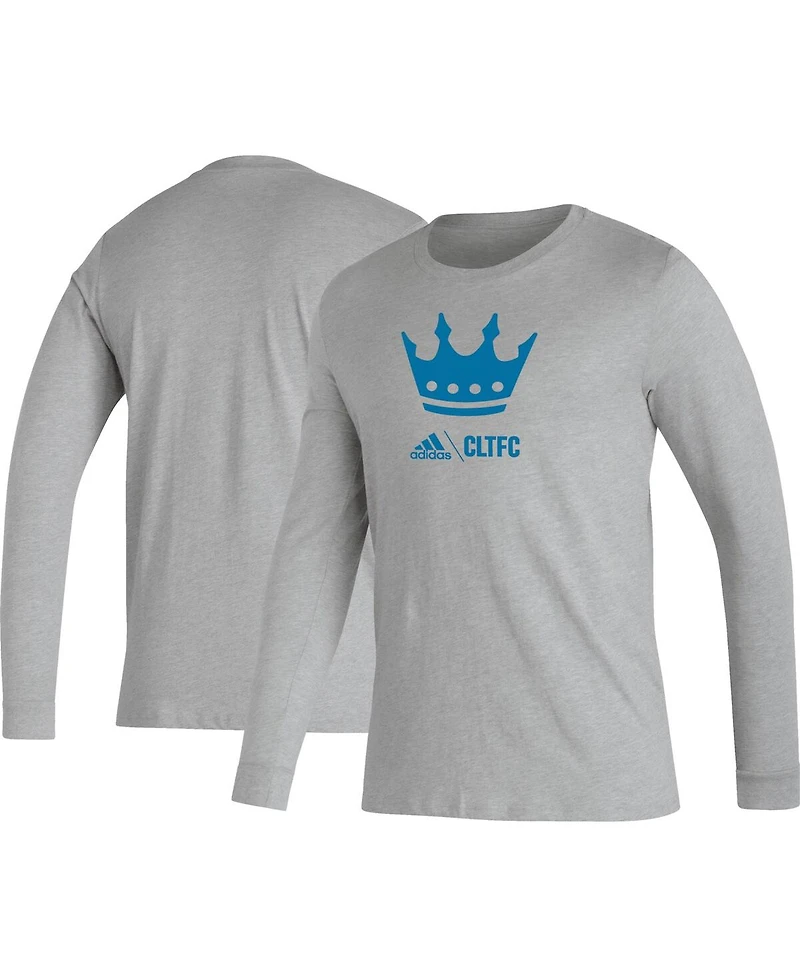 Men's adidas Heather Gray Charlotte Fc Icon Long Sleeve T-shirt