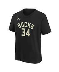 Big Boys and Girls Jordan Giannis Antetokounmpo Black Milwaukee Bucks Statement Edition Name Number Player T-shirt