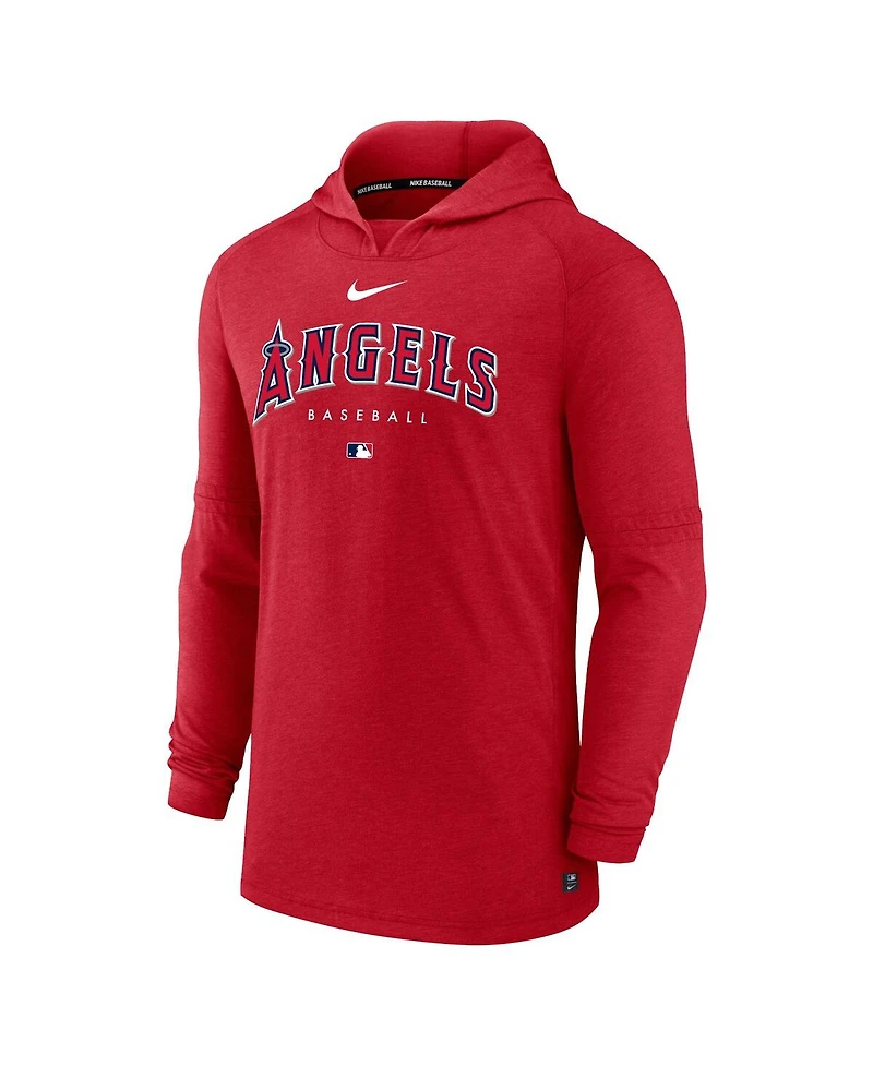 Men's Nike Heather Red Los Angeles Angels Authentic Collection Early Work Tri-Blend Performance Pullover Hoodie