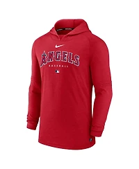 Men's Nike Heather Red Los Angeles Angels Authentic Collection Early Work Tri-Blend Performance Pullover Hoodie