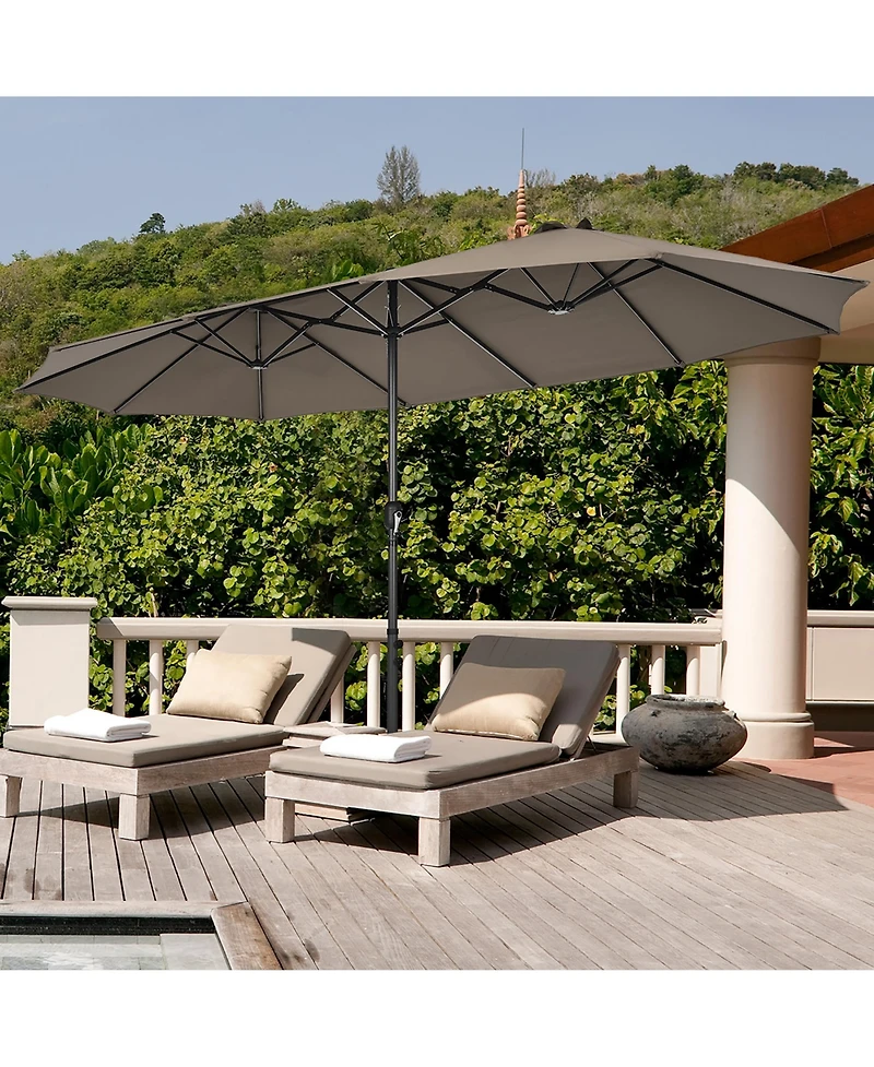 15FT Double-Sided Twin Patio Umbrella Sun Shade Outdoor Crank Market Base
