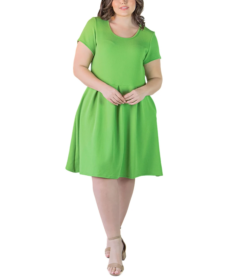 24seven Comfort Apparel Plus Scoop Neck Knee Length Pocket Dress