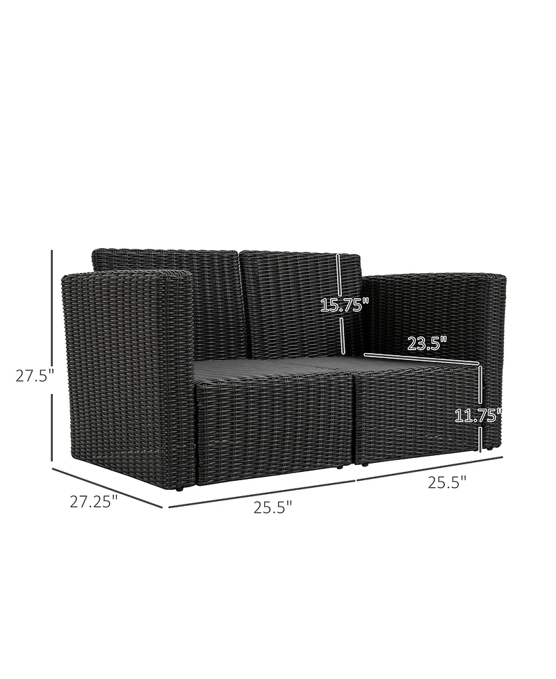 Outsunny 2 Piece Patio Wicker Corner Sofa Set, Outdoor Pe Rattan Furniture, with Curved Armrests and Padded Cushions for Balcony, Garden, or Lawn, Law