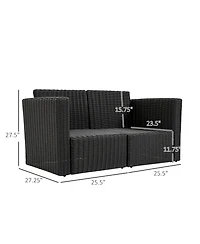 Outsunny 2 Piece Patio Wicker Corner Sofa Set, Outdoor Pe Rattan Furniture, with Curved Armrests and Padded Cushions for Balcony, Garden, or Lawn, Law