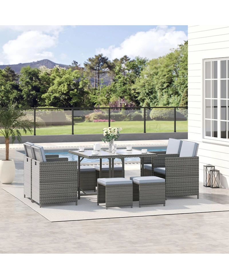 Outsunny 9pc Outdoor Wicker Dining Furniture Set, Table, 4 Seats, Mixed