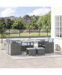 Outsunny 9pc Outdoor Wicker Dining Furniture Set, Table, 4 Seats, Mixed