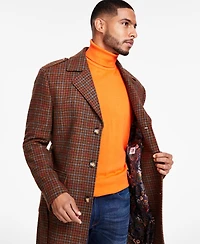 Tayion Collection Men's Classic-Fit Plaid Self Belted Wool Blend Overcoats