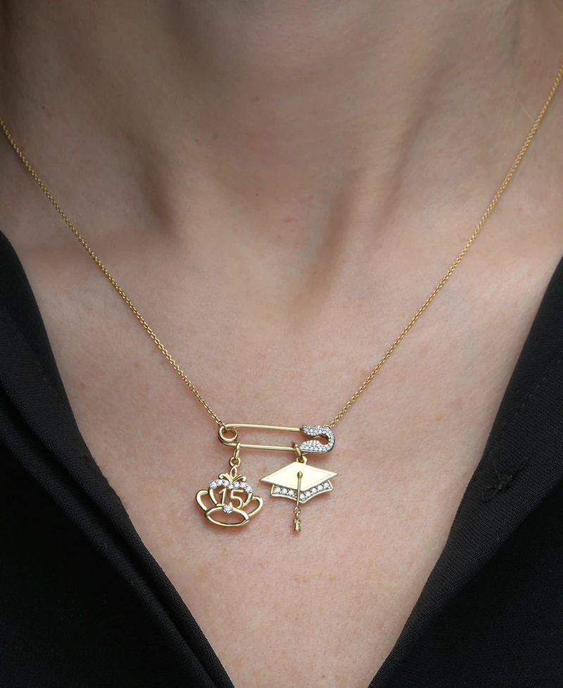 Wrapped Diamond Quinceanera Charm Pendant (1/20 ct. t.w.) in 10k Gold, Created for Macy's