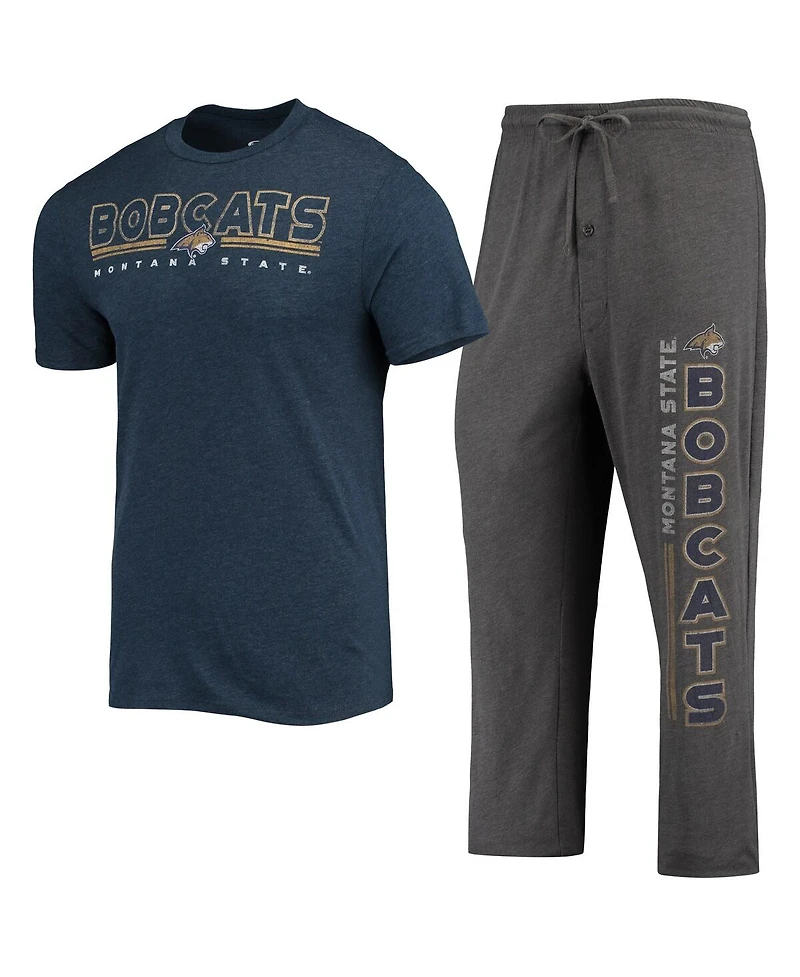 Men's Concepts Sport Heathered Charcoal and Navy Montana State Bobcats Meter T-shirt Pants Sleep Set