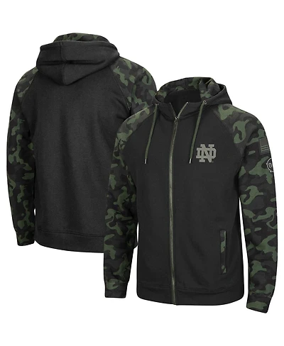 Men's Colosseum Black Notre Dame Fighting Irish Oht Military-Inspired Appreciation Camo Raglan Full-Zip Hoodie