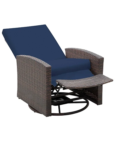 Outsunny Outdoor Wicker Swivel Recliner Chair, Reclining Backrest, Lifting Footrest, 360° Rotating Basic, Water Resistant Cushions for Patio