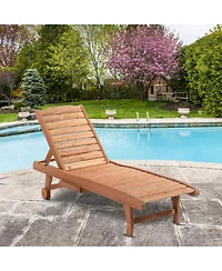 Outsunny Chaise Lounge Pool Chair, Built-in Table, Wood Look