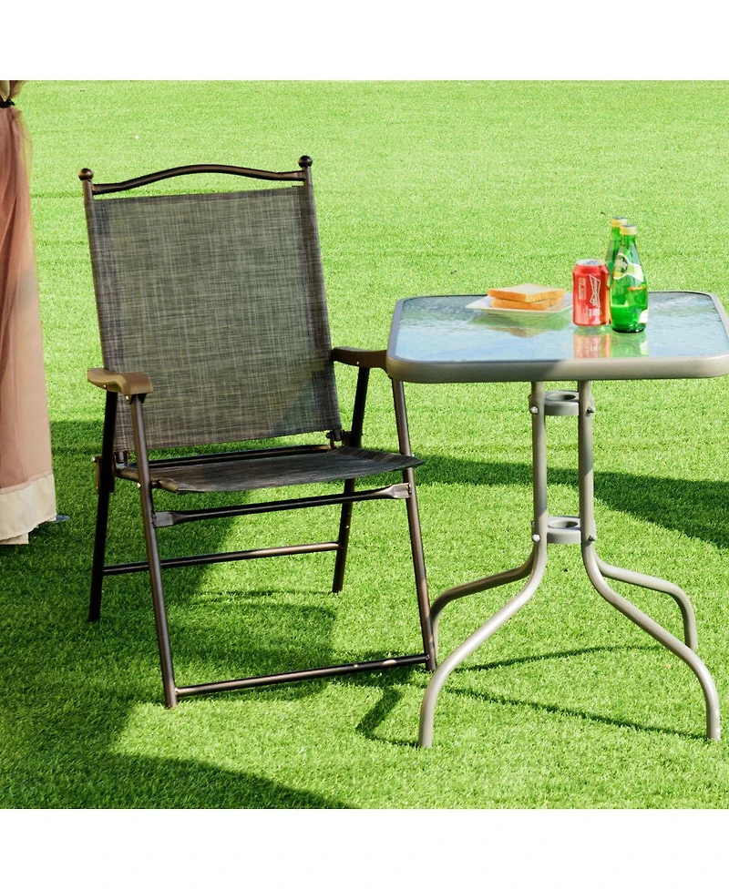 Costway Set of 2 Patio Folding Sling Back Chairs Camping Deck Garden Beach