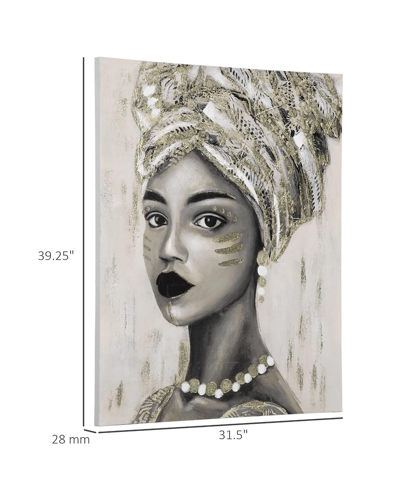Homcom Hand-Painted Wall Art, Canvas Painting African Woman, 39.25" x 31.5"