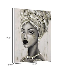 Homcom Hand-Painted Wall Art, Canvas Painting African Woman, 39.25" x 31.5"
