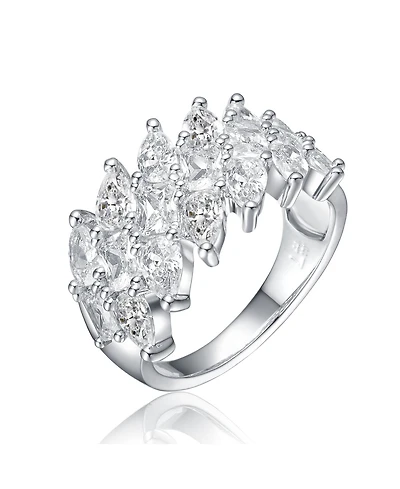 Ra White Gold Plated Clear Cubic Zirconia Marquise Cluster Ring