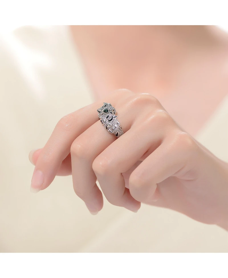 Ra Cubic Zirconia White Gold Plated Panther Bypass Ring