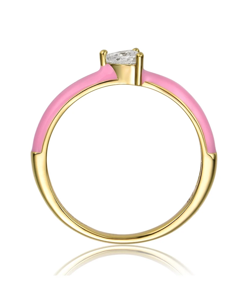 Ra Young Adults/Teens 14k Yellow Gold Plated with Cubic Zirconia Heart Solitaire Pink Enamel Ring