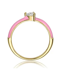 Ra Young Adults/Teens 14k Yellow Gold Plated with Cubic Zirconia Heart Solitaire Pink Enamel Ring