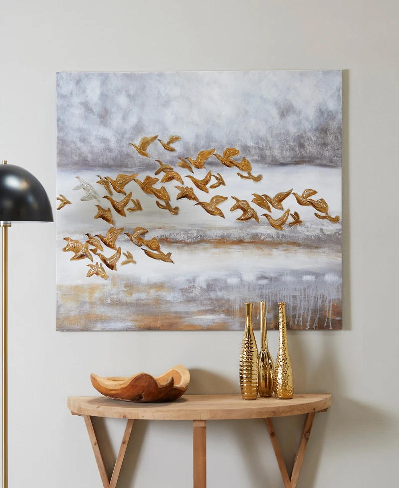 Rosemary Lane Canvas Bird Framed Wall Art with Silver-Tone Frame, 45" x 1" x 34"