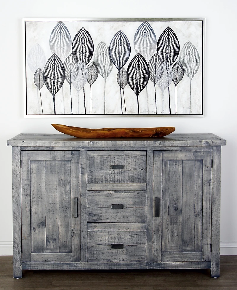 Rosemary Lane Canvas Leaf Framed Wall Art with Silver-Tone Frame, 55" x 1" x 27"