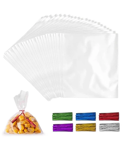 200 Pack Pastries and Candy Treat Cellophane Bags with Ties (6''x9'')