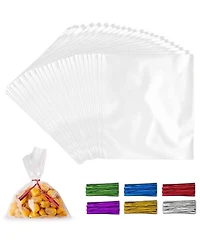 200 Pack Pastries and Candy Treat Cellophane Bags with Ties (6''x9'')