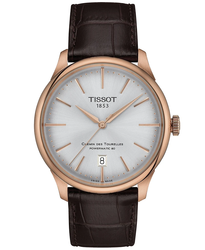 Tissot Unisex Swiss Automatic Chemin des Tourelles Powermatic 80 Dark Brown Leather Strap Watch 39mm
