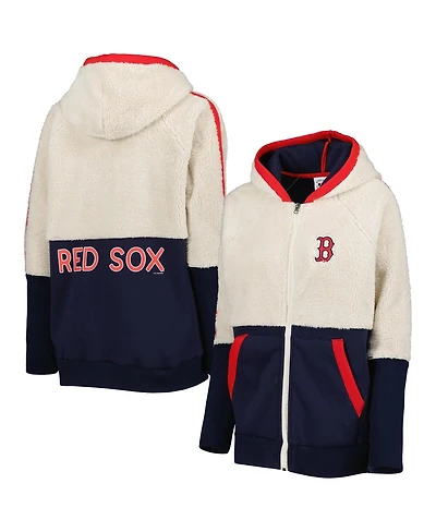 Women's G-iii 4Her by Carl Banks Oatmeal, Navy Boston Red Sox Shuffle It Raglan Full-Zip Hoodie