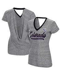 Women's Touch Black Colorado Rockies Halftime Back Wrap Top V-Neck T-shirt