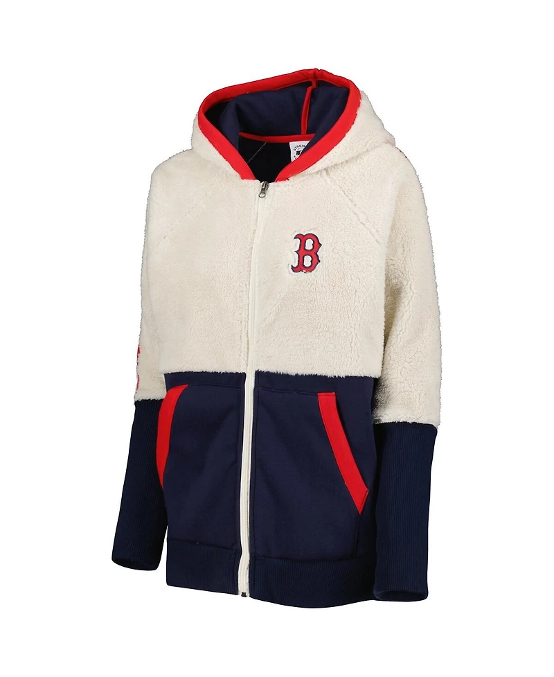 Women's G-iii 4Her by Carl Banks Oatmeal, Navy Boston Red Sox Shuffle It Raglan Full-Zip Hoodie