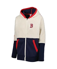 Women's G-iii 4Her by Carl Banks Oatmeal, Navy Boston Red Sox Shuffle It Raglan Full-Zip Hoodie